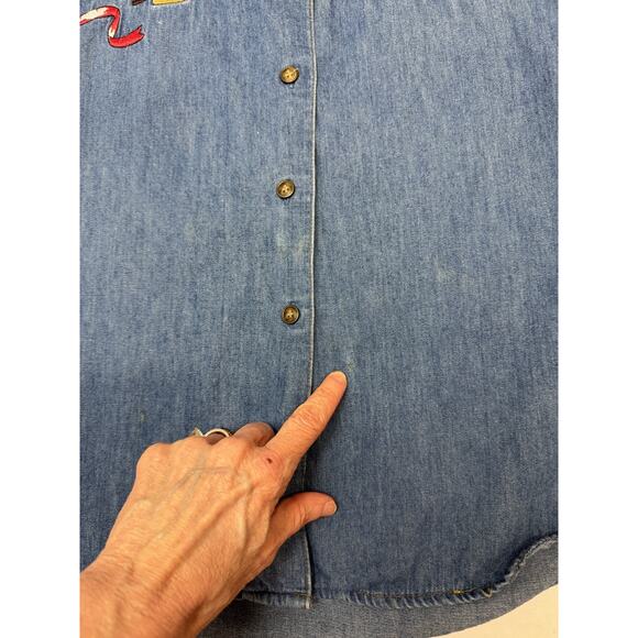 Vintage Chambray Christmas Embroidered Holiday Santa Cats Stocking Women Medium - Picture 8 of 9